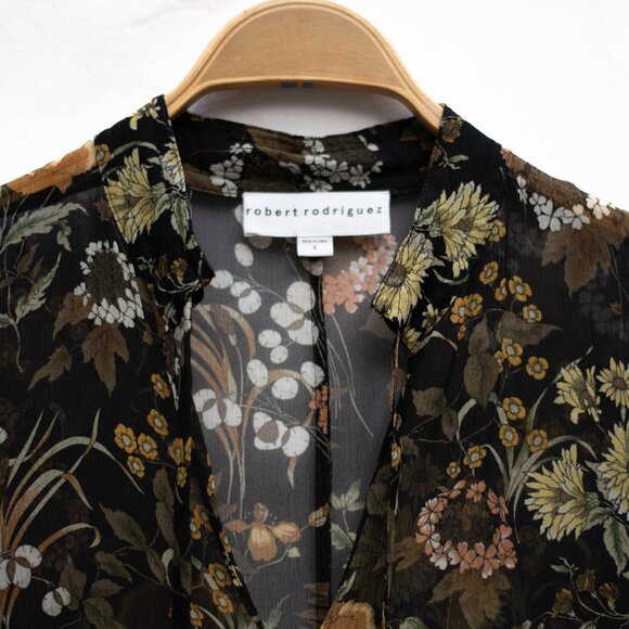 Robert Rodriguez Floral Tired Ruffle Silk Dress S Black Sheer Boho Whimsygoth - Picture 5 of 12